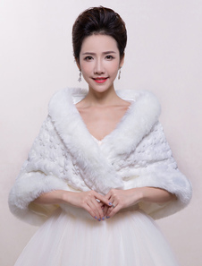 Boléro fête de mariage en fausse fourrure ivoire ouvert devant en fausse fourrure