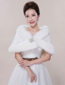 Boléro fête de mariage en fausse fourrure ivoire Boucle de fermoir en fausse fourrure