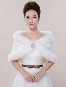 Boléro fête de mariage en fausse fourrure ivoire Boucle de fermoir en fausse fourrure