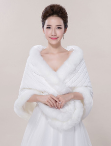 Boléro fête de mariage en fausse fourrure ivoire ouvert devant en fausse fourrure