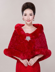 Boléro fête de mariage en fausse fourrure rouge Boucle de fermoir en fausse fourrure