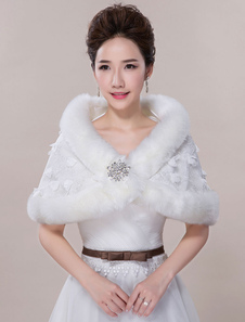 Boléro fête de mariage en fausse fourrure Boucle de fermoir avec fleur