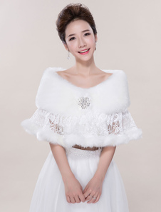 Boléro fête de mariage en fausse fourrure Boucle de fermoir avec dentelle