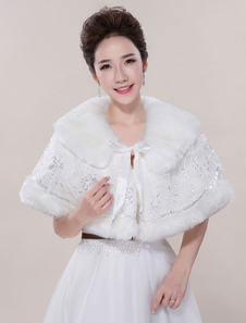 Boléro fête de mariage en fausse fourrure à lacets avec paillettes