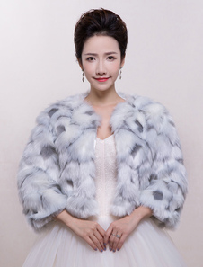 Boléro de mariage en fausse fourrure gris ouvert devant en fausse fourrure