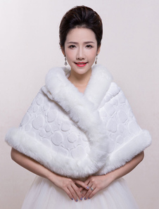 Boléro de mariage en fausse fourrure ivoire ouvert devant en fausse fourrure