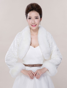 Boléro de mariage en fausse fourrure ivoire ouvert devant en fausse fourrure