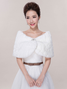 Boléro de mariage en fausse fourrure ivoire Boucle de fermoir en fausse fourrure