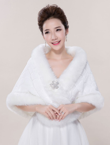 Boléro de mariage en fausse fourrure ivoire Boucle de fermoir en fausse fourrure