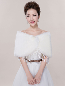 Boléro de mariage en fausse fourrure ivoire Boucle de fermoir en fausse fourrure