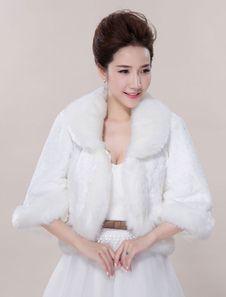 Boléro de mariage en fausse fourrure ivoire ouvert devant en fausse fourrure