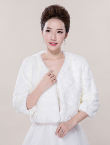 Boléro de mariage en fausse fourrure ivoire ouvert devant en fausse fourrure