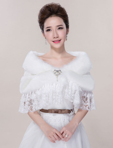 Boléro de mariage en fausse fourrure ivoire Boucle de fermoir en fausse fourrure