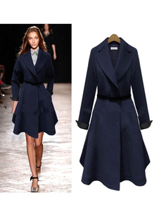 Beau manteau femme Laine de plaine unicolore avec ceinture convenable col à revers