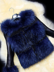 Fausse fourrure manteau Crewneck deux tons Slim Fit fourrure veste de Womne avec manches longues en 