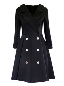 Attrayante robe skater casual en lycra spandex unicolore croisé plissé col à revers