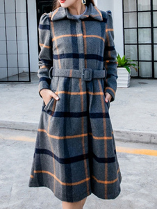 Magnétique manteau Laine de plaine jacquard avec ceinture convenable col à revers