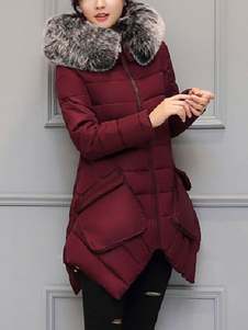 Adorable manteau en polyester unicolore avec poches irrégulier col à revers