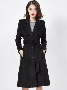 Chic manteau femme Laine de plaine unicolore avec ceinture convenable col à revers