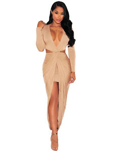 Fascinante robe bodycon en polyester col V unicolore