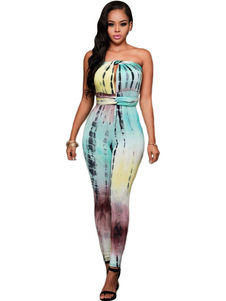 Attrayante combinaison féminine sexy bleu claire impression de club