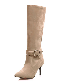 Bottes à talons aigus en micro daim unicolore avec boucle