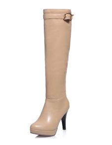 Bottes à talons aigus en PU unicolore avec boucle