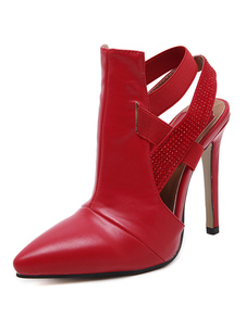 Chaussures à talons à talons aigus en PU unicolore et talons décolletés avec strass de polyuréthane 