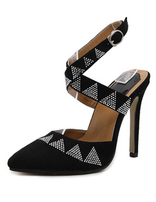 Exquises chaussures à talons à talons aigus en micro daim noir unicolore et talons décolletés avec s