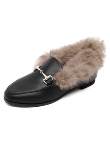 Chaussures modernes en PU noir unicolore talons découverts avec fourrure