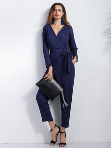 Magnétique combinaison féminine mode bleue unicolore avec lacets street style