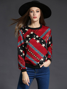 Sweater activewear en acétate de cellulose bordeaux impression imprimé fleuri vêtements journaliers 