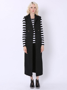 Éblouissant manteau de femme en acétate de cellulose noir unicolore fendu vêtements journaliers col 