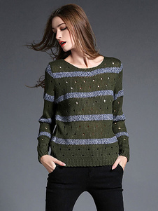 Charmant pull pour femme mode abricot avec rayure creusé manches longues