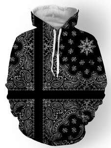 Sweat confortable en polyester noir à motifs cachemire Sans ornement.