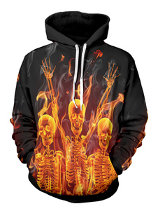 Sweat de qualité en polyester noir Crâne imprimé fleuri