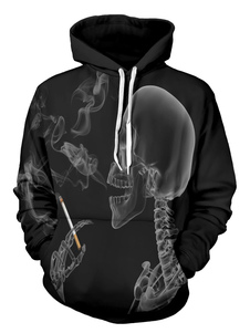 Sweat de qualité en polyester noir Crâne imprimé fleuri