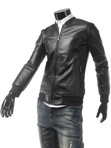 Veste homme en PU noir col montant