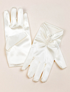Gants Tissu de satin écru blanc fête de mariage court