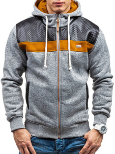 Sweat confortable en coton mélangé color-block avec zip