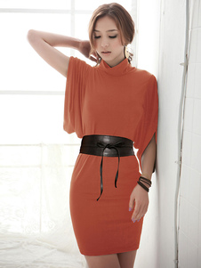 Belle robe bodycon en spandex col roulé unicolore vêtements journaliers