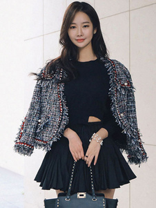 Éblouissant manteau en polyester bleu multicolore clouté col V