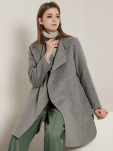 Éblouissant manteau en polyester unicolore fendu col à revers