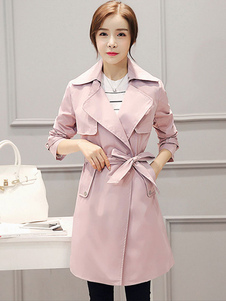 Éblouissant manteau en polyester unicolore avec poches col à revers