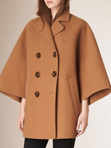 Adorable manteau en laine mélangée unicolore avec bouton surdimensionné col à revers