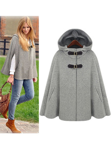 Manteau Poncho de laine à capuchon Oversize manteau d’hiver gris féminin