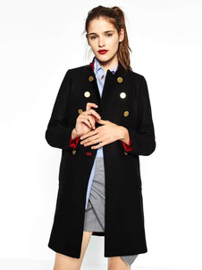 Fascinant manteau Laine de plaine noir unicolore avec bouton vêtements journaliers col montant