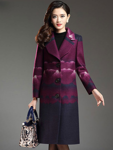 Chic manteau femme Laine de plaine violet motif tie-dye avec bouton col à revers