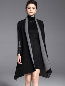 Magnétique manteau en laine mélangée color-block PU surdimensionné