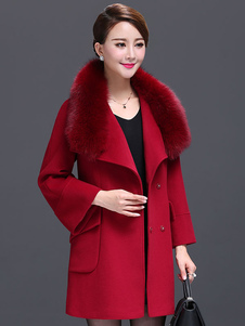 Éblouissant manteau Laine de plaine unicolore avec col revers embelli